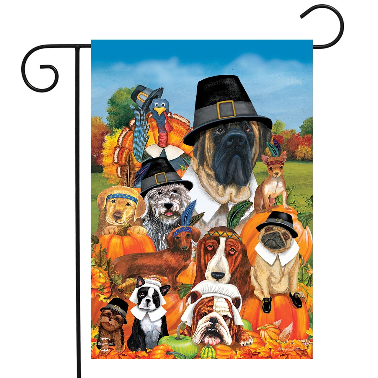Give Thanks Dogs and Turkey Thanksgiving Garden Flag