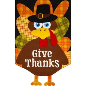 Briarwood Lane Thanksgiving House Flag 40x28 For Outdoor Give Thanks Turkey Burlap For Thanksgiving House Flag