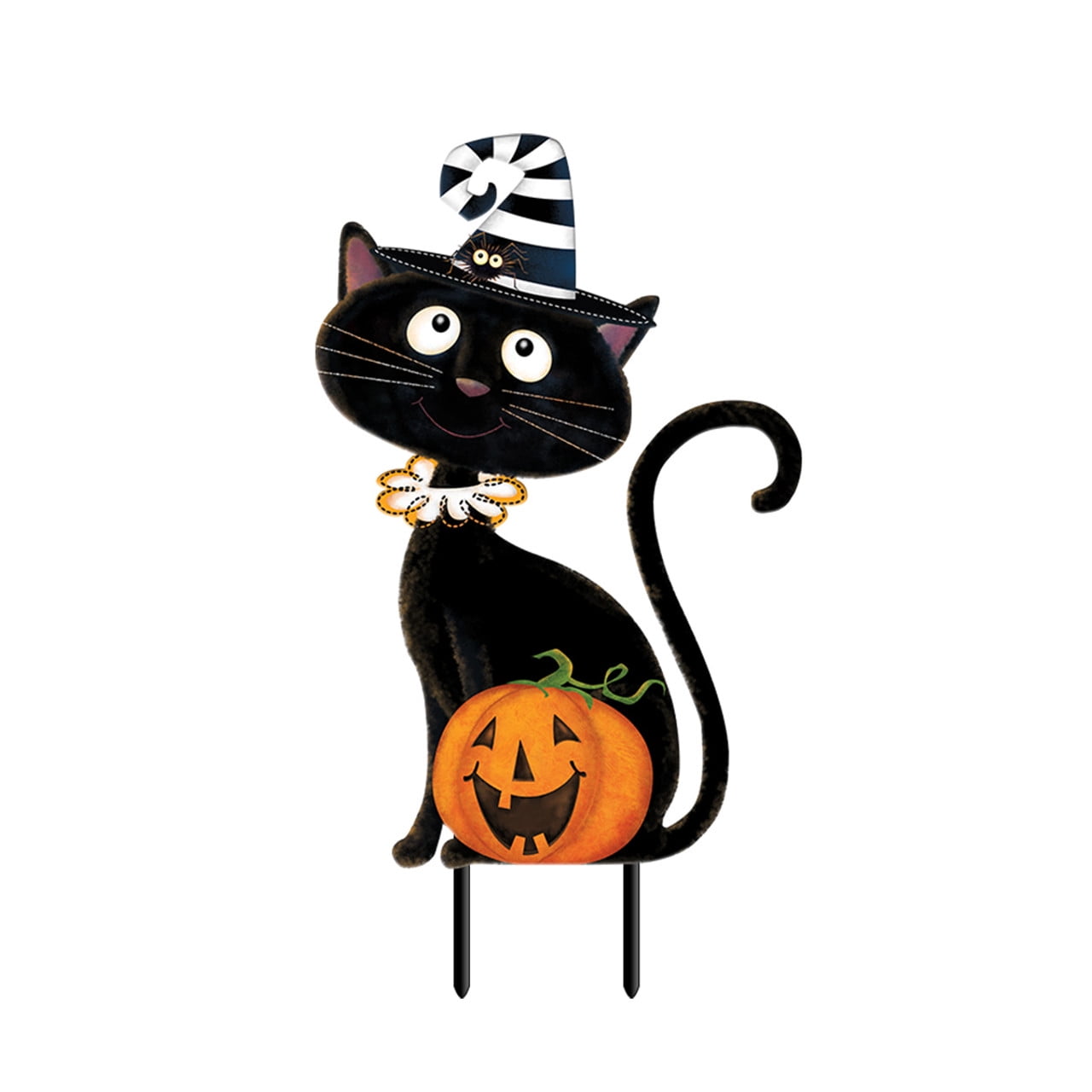 Black Halloween Cat with Pumpkin Metal Yard Art