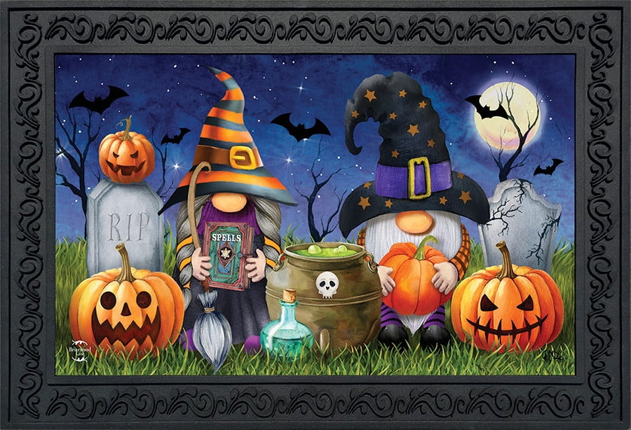 Halloween Gnomes Spooky Humor Rubber Doormat 30" x 18"