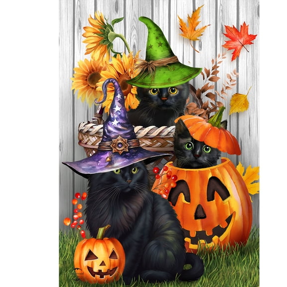 Briarwood Lane House Flag 40x28 For Outdoor Halloween Kittens and Jacks For Halloween House Flag