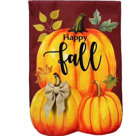 Briarwood Lane Burlap House Flag 40x28 For Outdoor Happy Fall Pumpkin Trio For Fall House Flag