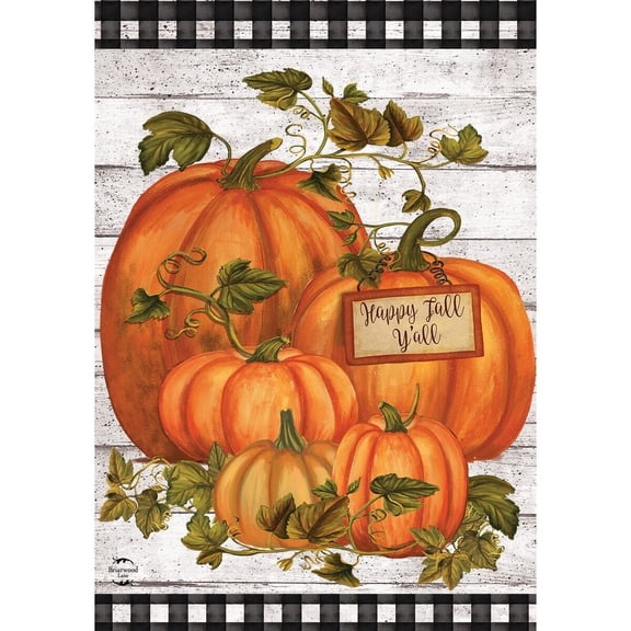 Briarwood Lane House Flag 40x28 For Outdoor Happy Fall Y'all Pumpkins Farmhouse For Fall House Flag