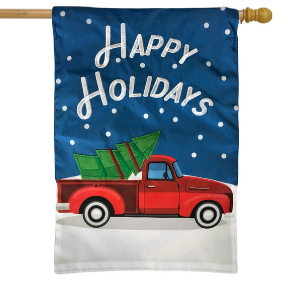 Briarwood Lane Happy Holidays Truck Applique House Flag