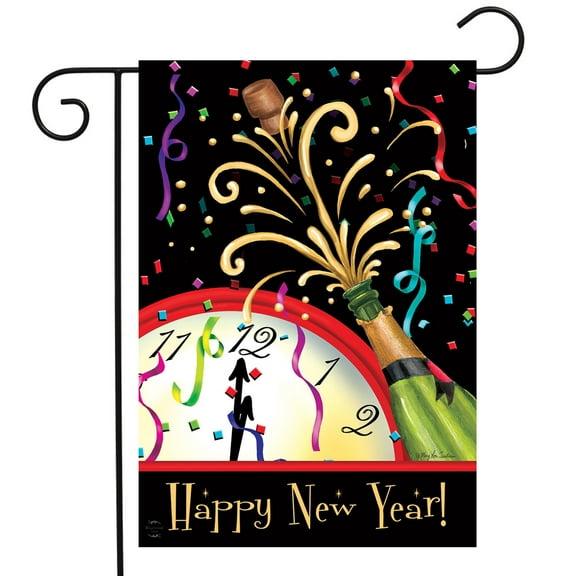 Briarwood Lane Happy New Year Clock Garden Flag