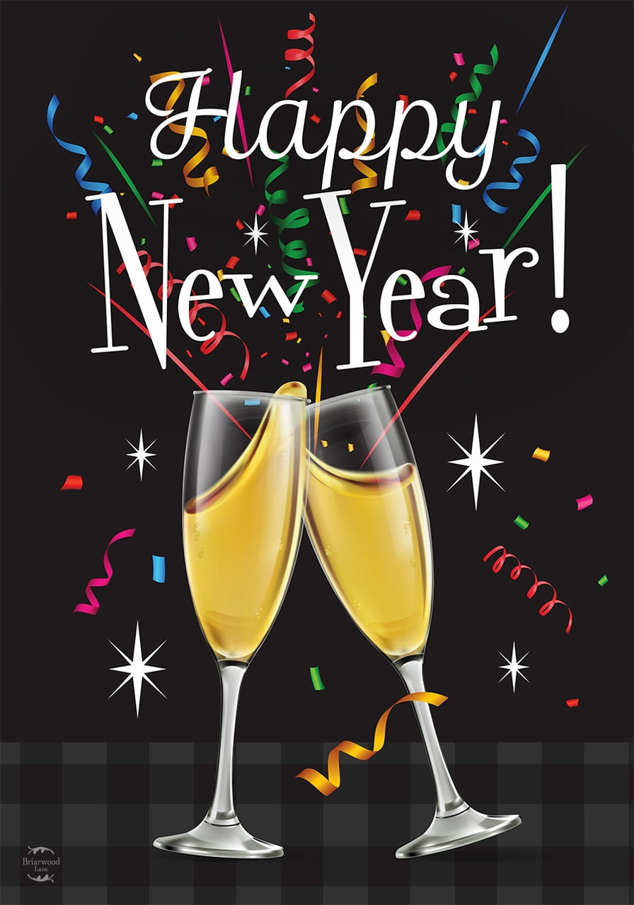 Happy New Year Multicolor Polyester Garden Flag