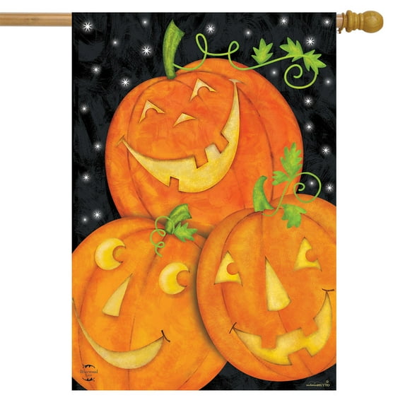 Briarwood Lane Happy Pumpkin Trio Halloween House Flag