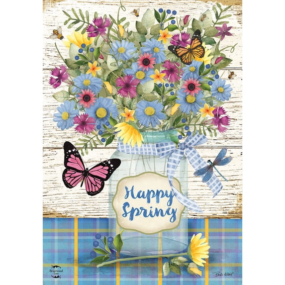 Briarwood Lane Garden Flag 12x18 For Outdoor Happy Spring Floral Jar For Spring Garden Flag Flags For Outside