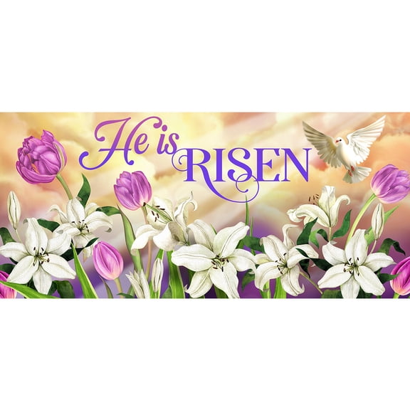 Briarwood Lane Easter He Is Risen Lillies Mini Mat 22x10 Indoor Outdoor For Easter Doormat