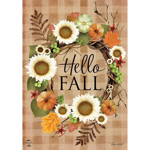 Briarwood Lane Double Sided House Flag 40x28 For Outdoor Hello Fall Wreath For Fall House Flag