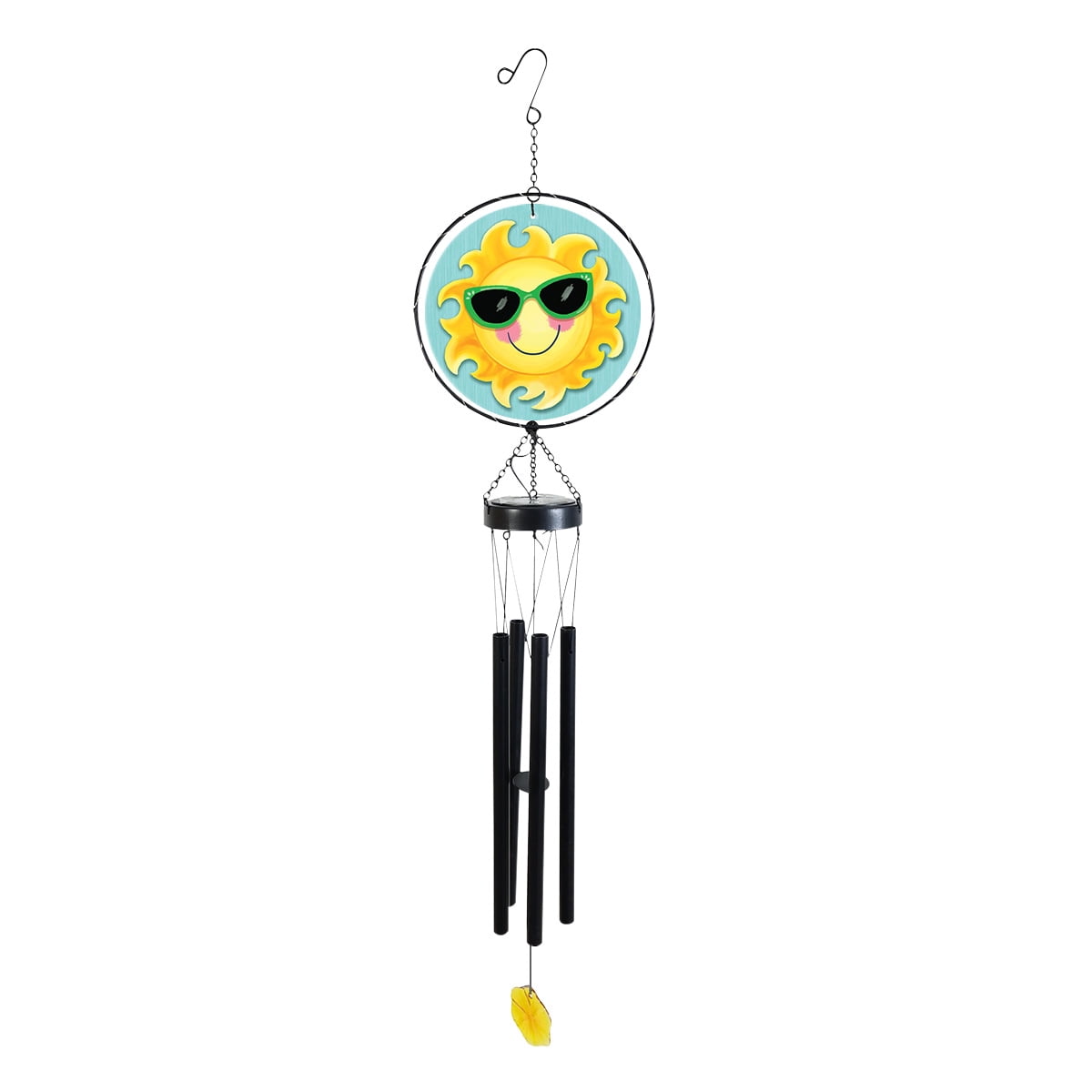 Briarwood Lane LED Illuminated Solar Powered Glass Suncatcher  Wind Chime 37x8 Hello Summer Sun For Summer Wind Chime For Outdoors Melodic Metal Windchimes Wind-Chimes