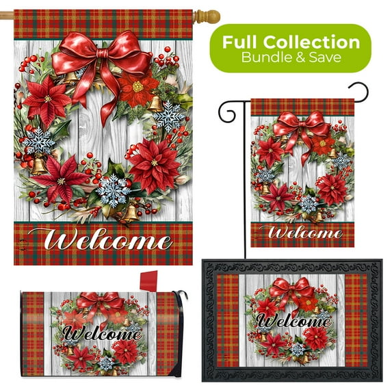 Briarwood Lane Holiday Poinsettia Wreath Four Piece Collection