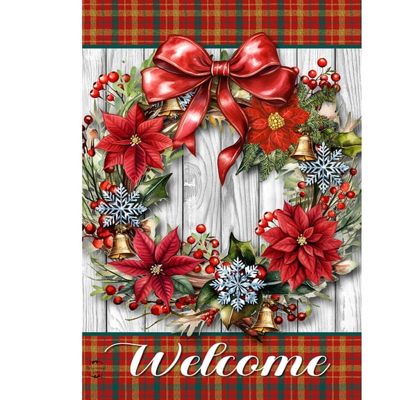 Briarwood Lane Christmas House Flag 40x28 For Outdoor Holiday Poinsettia Wreath For Christmas House Flag