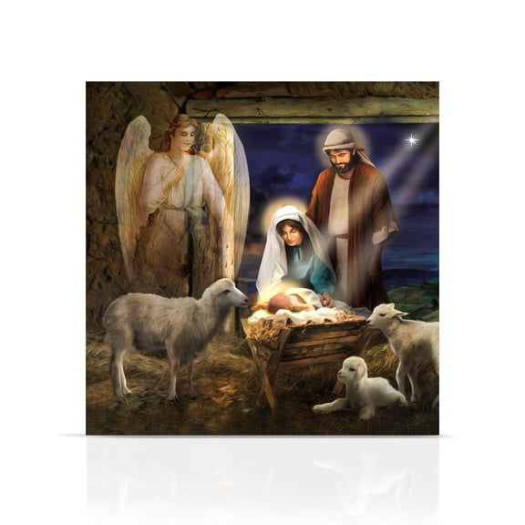 Briarwood Lane Christmas Canvas Art 16x16 Holy Nativity For Christmas Medium Canvas Art Medium Lighted Canvas Wall Art LED Lights Christmas Themed Decor