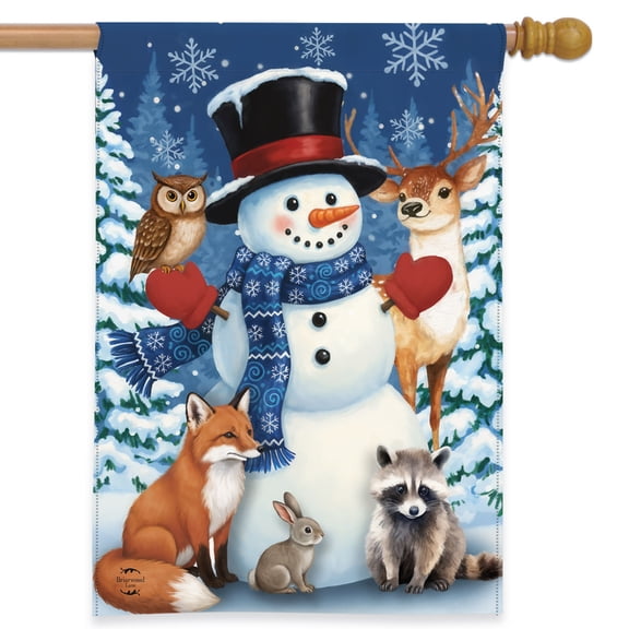 Briarwood Lane House Flag 40x28 For Outdoor Snowman Winter Critters