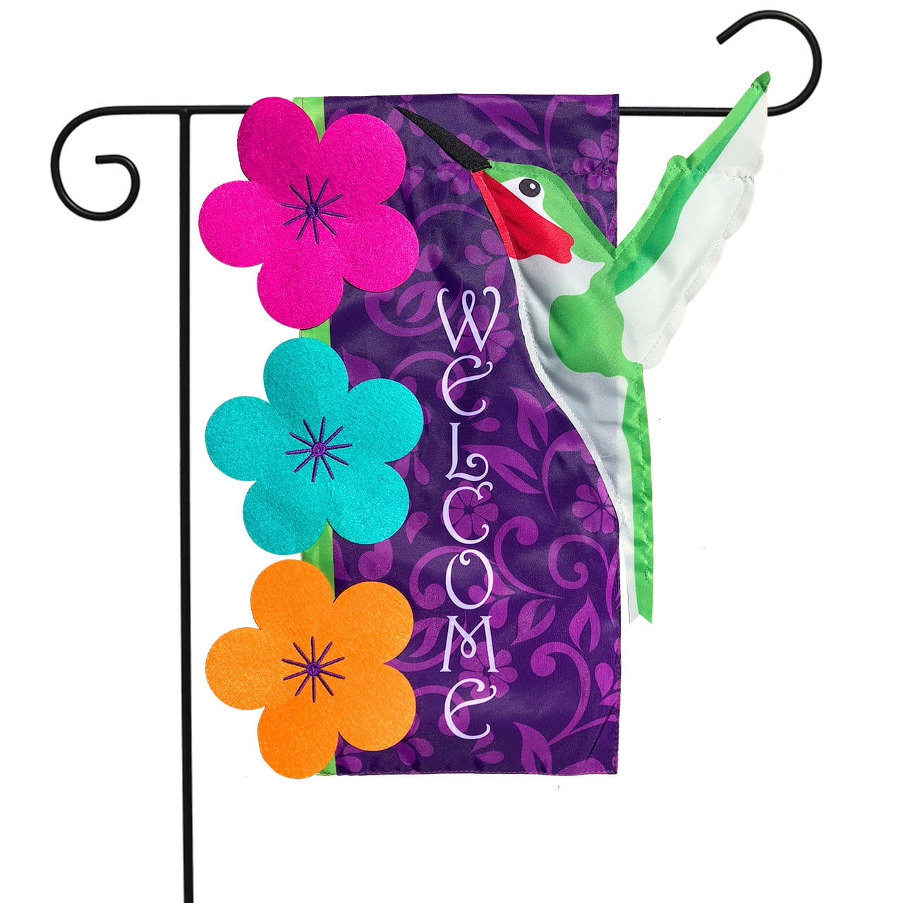 Vibrant Hummingbird Welcome Garden Flag with Flowers