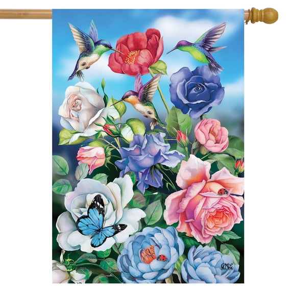 Briarwood Lane Hummingbird and Roses Spring House Flag