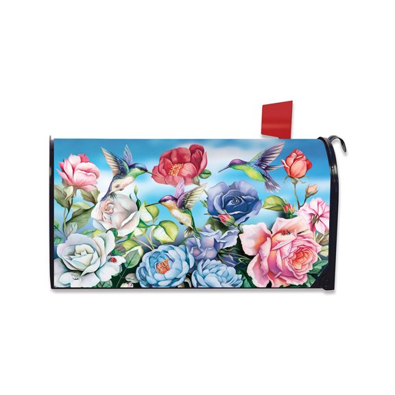 Briarwood Lane Mailbox Cover  - Standard Size - Hummingbird and Roses Spring For Spring Mailbox Cover