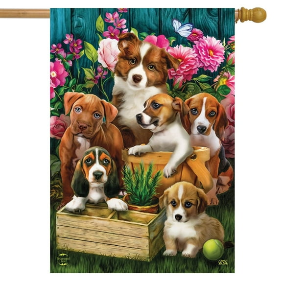 Briarwood Lane In The Garden Dogs Spring House Flag