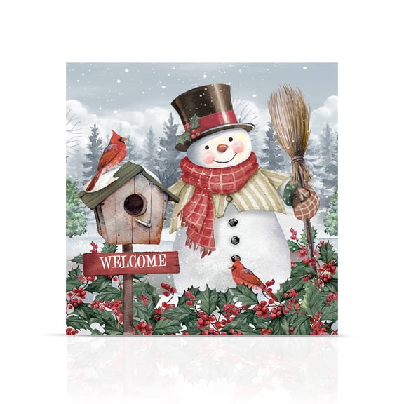 Briarwood Lane Winter Canvas Art 16x16 Jolly Snowman Welcome For Winter Medium Canvas Art Medium Lighted Canvas Wall Art LED Lights Winter Themed Decor