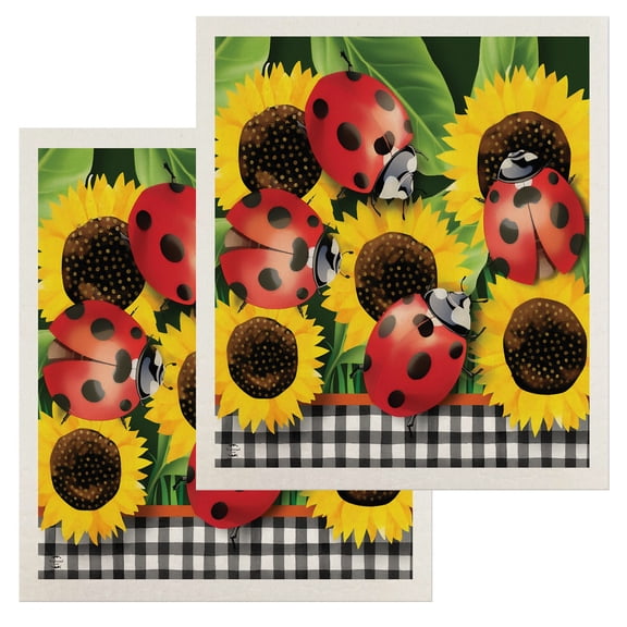 Briarwood Lane Ladybugs and Sunflowers Swedish Dishcloth (2-pack)