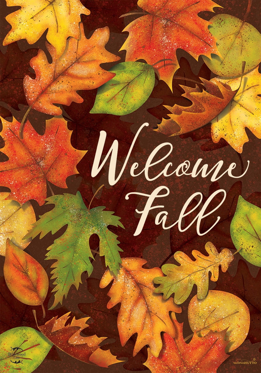 Autumn Leaves Welcome Fall Garden Flag in Multicolor Polyester
