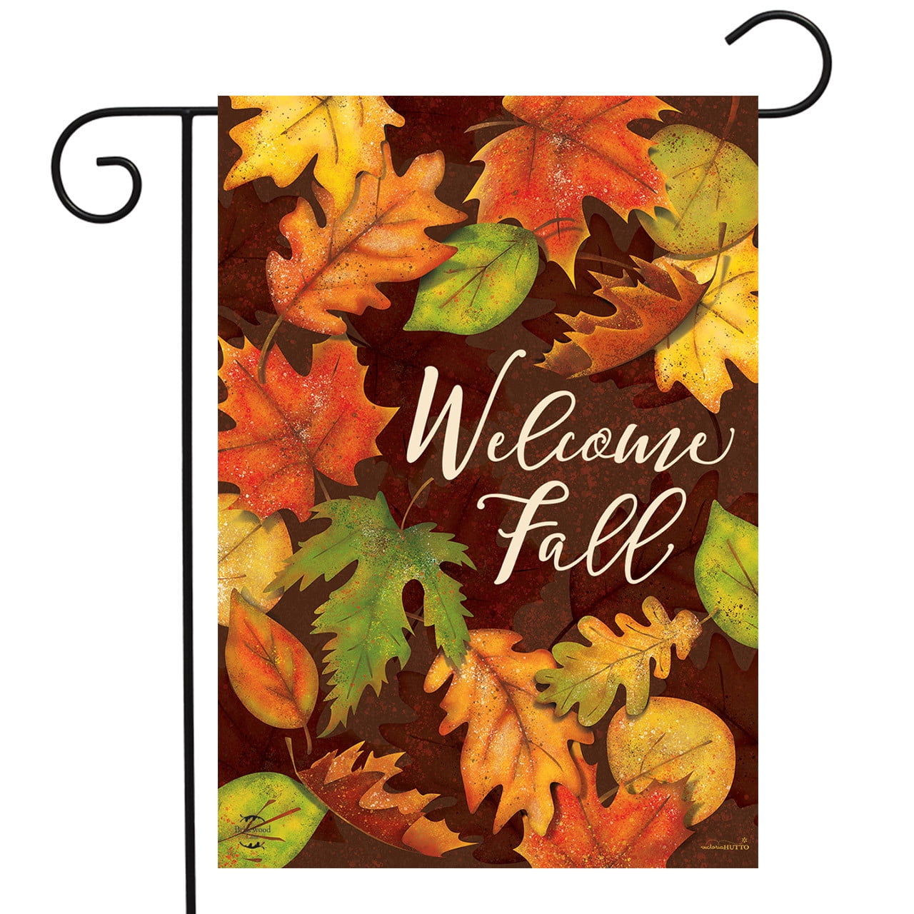 Autumn Leaves Welcome Fall Garden Flag in Multicolor Polyester