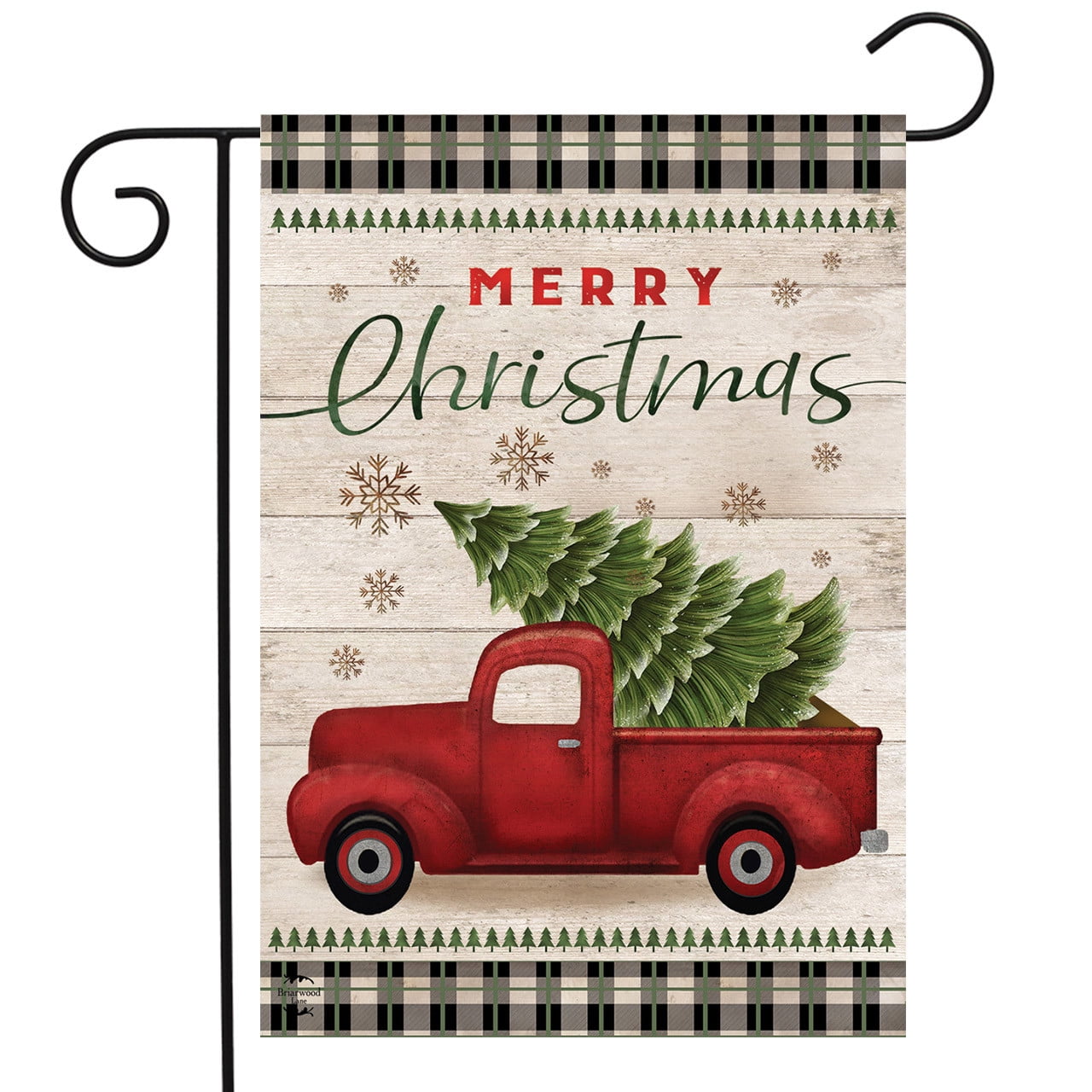 Merry Christmas Red Pickup Truck Garden Flag