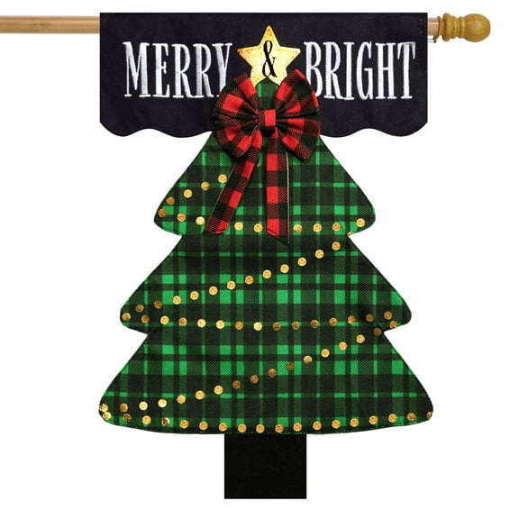 Briarwood Lane Merry and Bright Tree Burlap House Flag