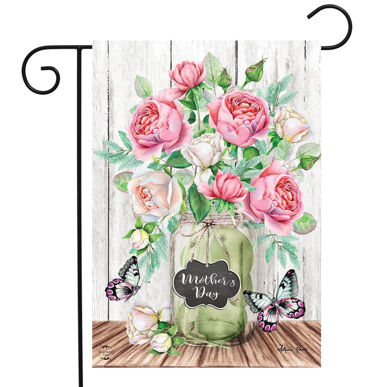 Mother's Day Roses Garden Flag with Mason Jar Design