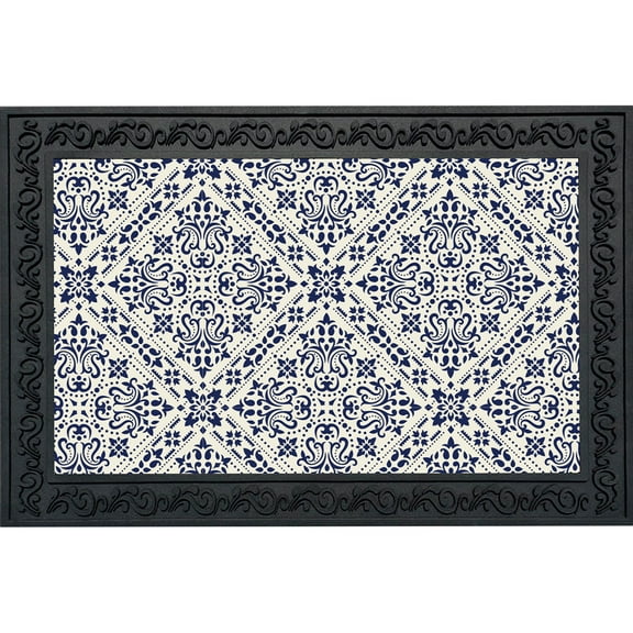 Briarwood Lane Navy and Tan Damask Doormat
