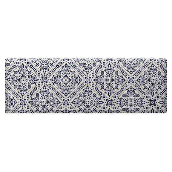 Briarwood Lane Everyday Comfort Mat 54x22 Navy and Tan Damask Oversized Comfort Mat