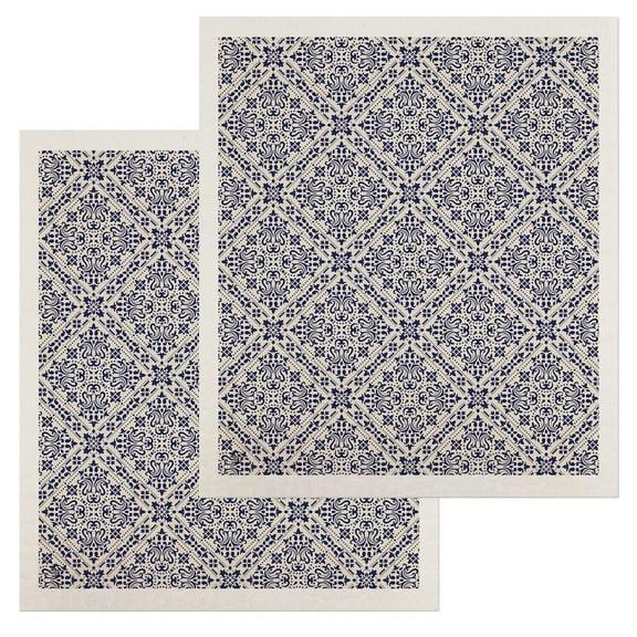 Briarwood Lane Navy and Tan Damask Swedish Dishcloth (2-pack)