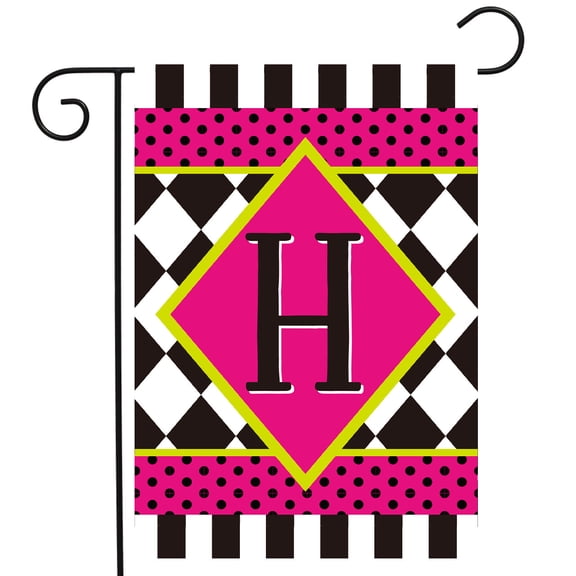 Briarwood Lane Neon Checkerboard Monogram - H Garden Flag