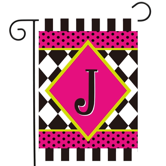 Briarwood Lane Neon Checkerboard Monogram - J Garden Flag
