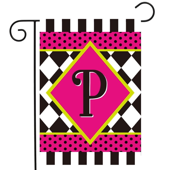 Briarwood Lane Neon Checkerboard Monogram - P Garden Flag
