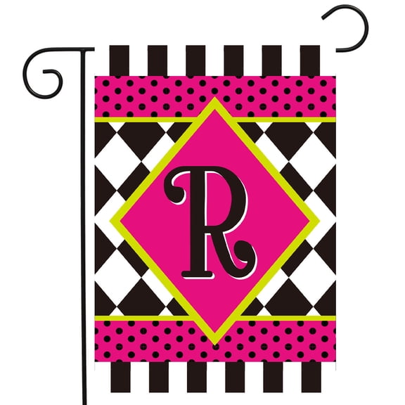 Briarwood Lane Neon Checkerboard Monogram - R Garden Flag