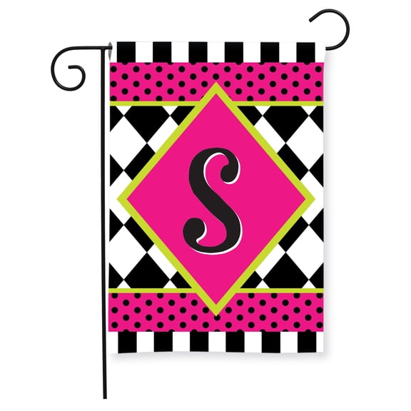 Briarwood Lane Everyday Garden Flag 12x18 For Outdoor Neon Checkerboard Monogram - S Garden Flag Flags For Outside