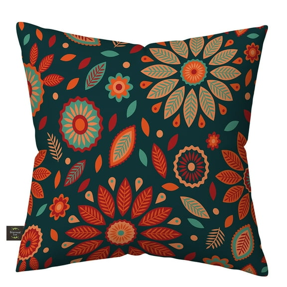 Briarwood Lane Orange and Teal Floral Burlap Pillow