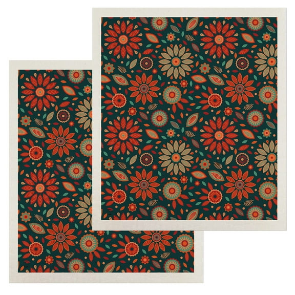 Briarwood Lane Orange and Teal Floral Swedish Dishcloth (2-pack)