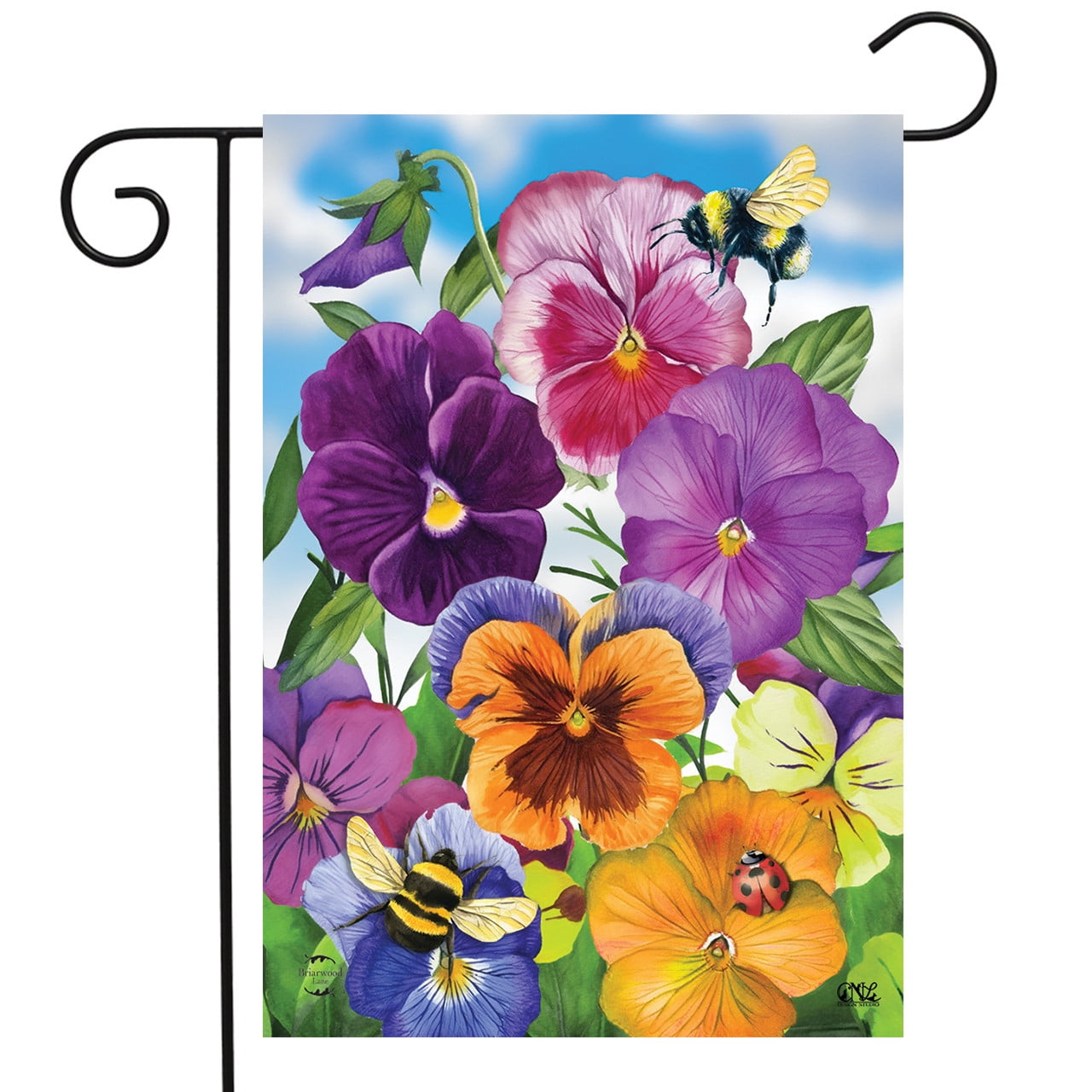 Vibrant Pansies and Bees Spring Garden Flag
