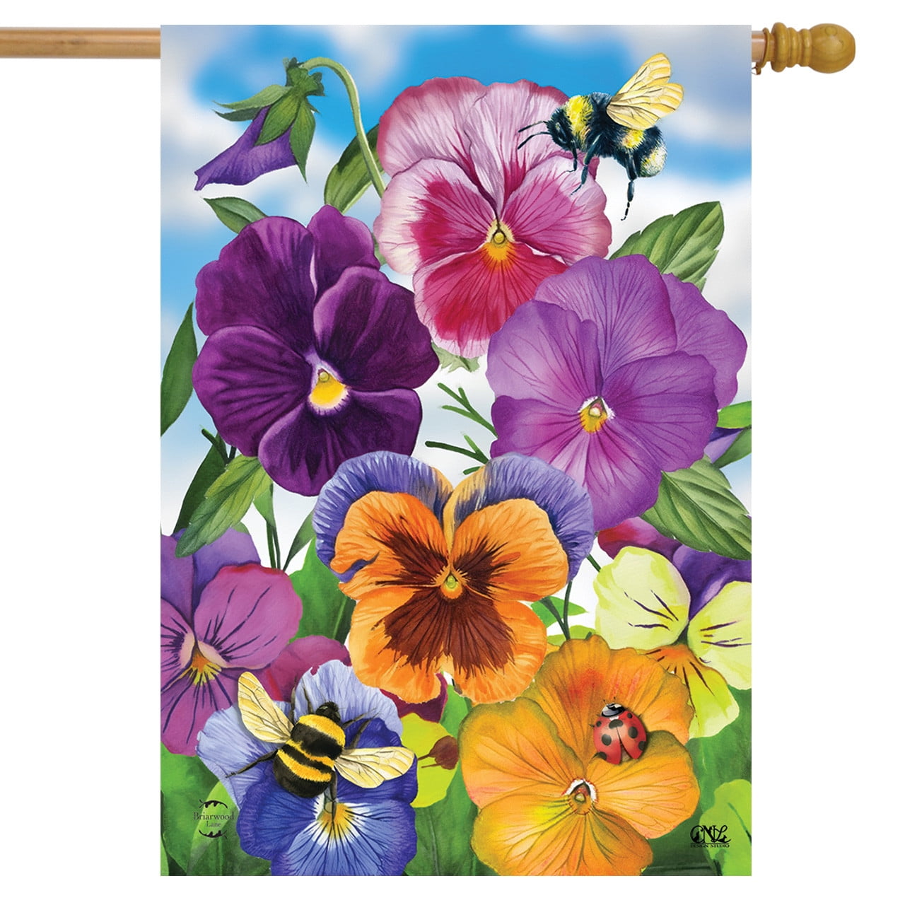Vibrant Pansies and Bees Spring Garden Flag