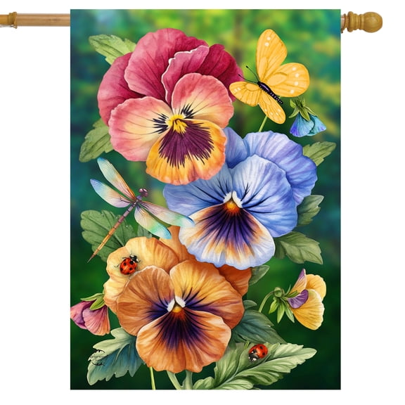 Briarwood Lane Spring House Flag 40x28 For Outdoor Pansy Trio For Spring House Flag