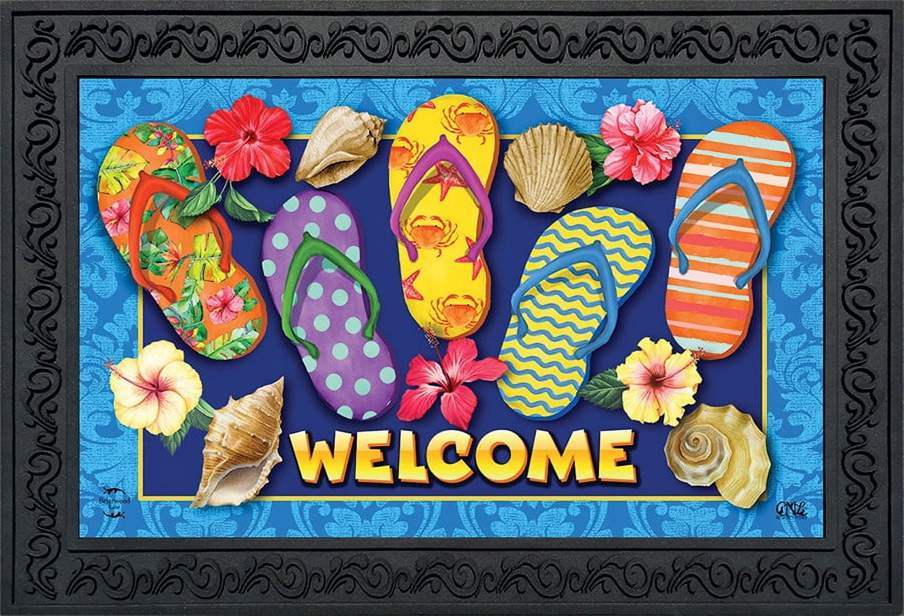 Colorful Paradise Flip Flops 24" x 15" Rubber Outdoor Doormat