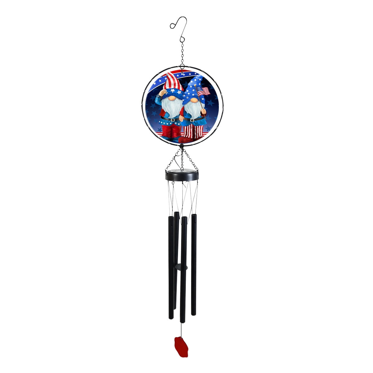 Briarwood Lane Everyday LED Illuminated Solar Powered Glass Suncatcher  Wind Chime 37x8 Patriotic Gnomes Wind Chime For Outdoors Melodic Metal Windchimes Wind-Chimes