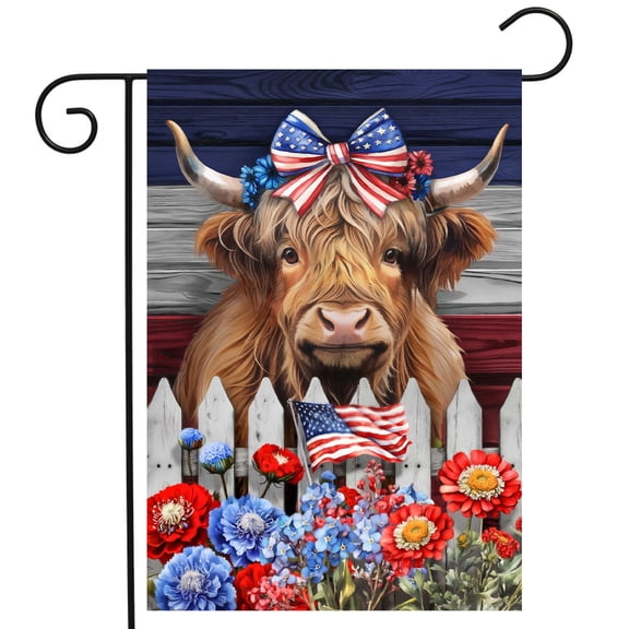 Briarwood Lane Patriotic Highland Cow Garden Flag