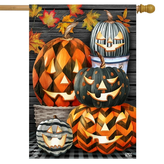 Briarwood Lane Patterned Jack-O-Lanterns Halloween House Flag