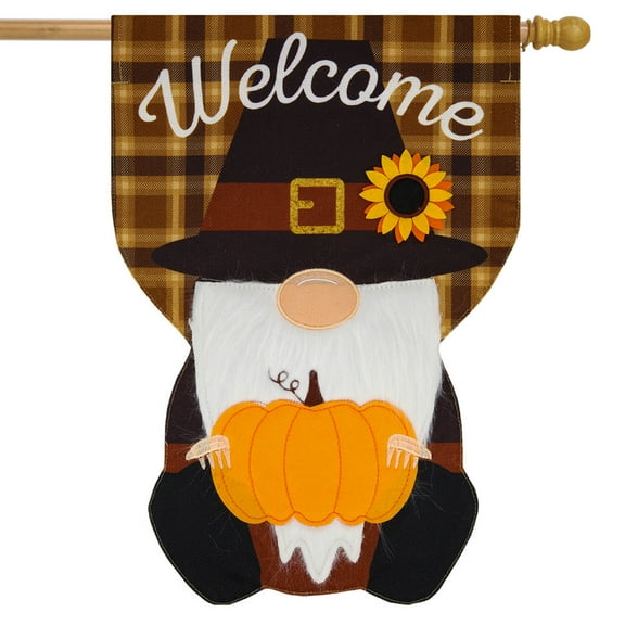 Briarwood Lane Pilgrim Gnome Thanksgiving Burlap House Flag