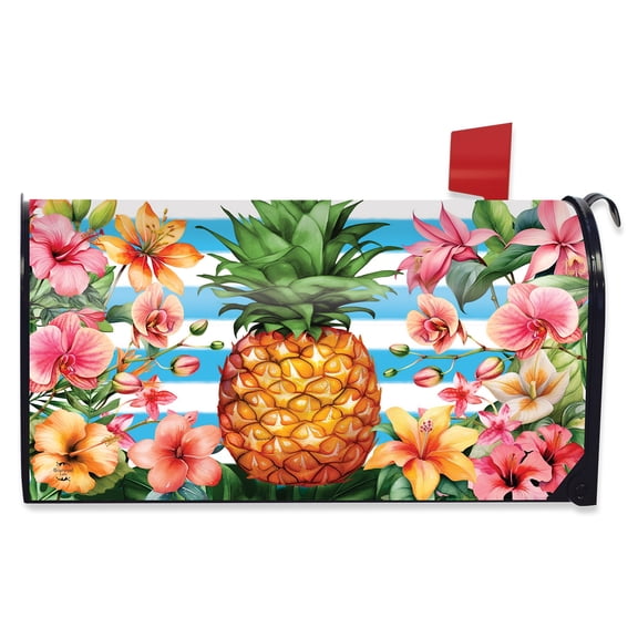 Briarwood Lane Everyday Mailbox Cover - Standard Size - Pineapple and Stripes Mailbox Cover