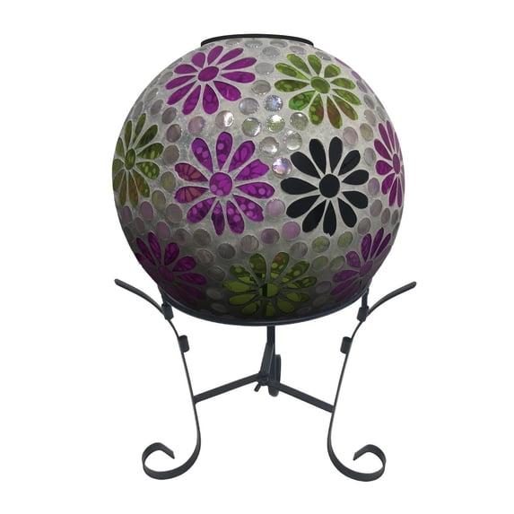 Briarwood Lane Pink and Green Floral Solar LED Glass Gazing Ball